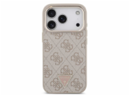 Guess PU Leather 4G Strass Triangle Logo Gold Frame MagSafe kryt iPhone 18 Pro ružový