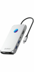 Orico Dokovací stanice/replikátor USB-C XCR 12v1 RGB 2x USB-A 3.1 1x USB-A 2.0 1x USB-C PD 100 W 1x USB-C 3.1 2x HDMI 2.0 4K 60Hz 1x VGA 1080p 1x microSD/SD 3.0 1x RJ Gigabit Ethernet 1x Audio CTIA 3,5 mm - Šedá (6941788803725)