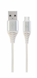 Kábel CABLEXPERT USB 2.0 AM na Type-C kábel (AM/CM), 2m, opletený, bielo-strříbrný, blister, PREMIUM QUALITY