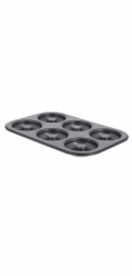 Forma mini donuty de Buyer, 4712.06, donuty/savariny, 6 ks, materiál ze železa, nepřilnavý povrch, 31,5 x 21,5 x 2,2 cm, průměr 8 cm