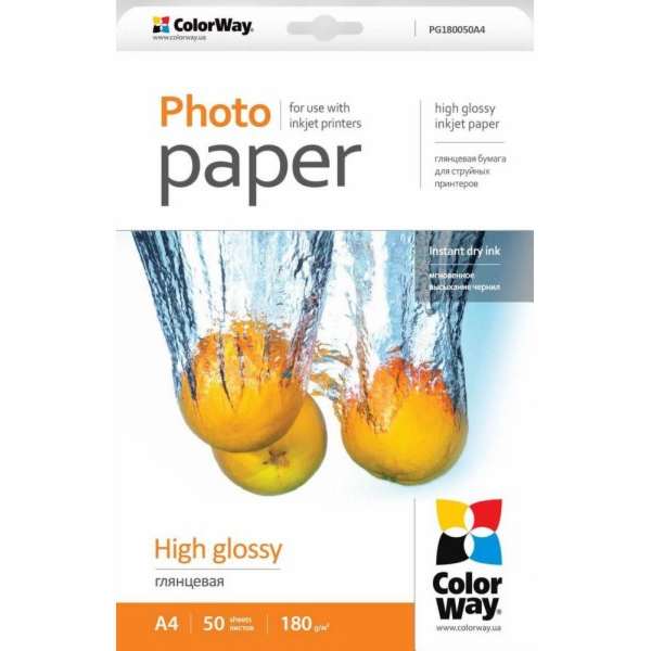 COLORWAY fotopapír/ high glossy 180g/m2, A4/ 50 kusů