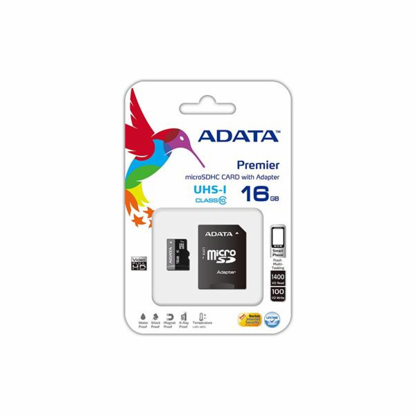 ADATA MicroSDHC karta 16GB UHS-I Class 10 + SD adaptér, P...