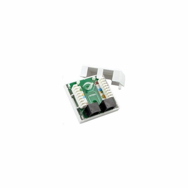 Zásuvka UTP 2x RJ45 Cat5E, duální svorkovnice, na omítku