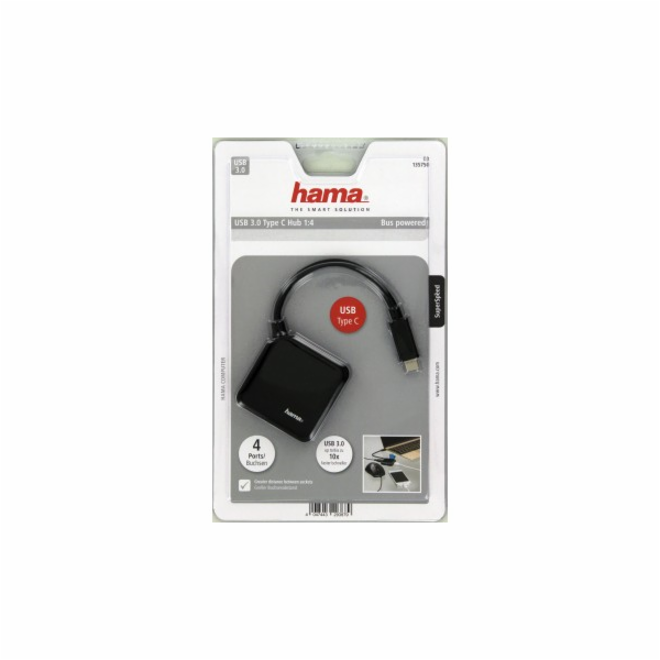 USB hub Hama USB 3.1 typ C 1:4, černý 135750