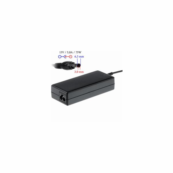 Akyga Nabíječka na notebook 15V/5.0A 75W 6.3x3.0 mm pro T...