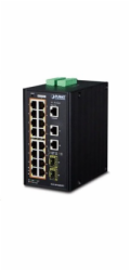 Planet IGS-20160HPT L3 switch, 18x1Gb, 2x2.5Gb SFP, 16x PoE 802.3at 320W, dual 48-56VDC, -40~75°C, IP30