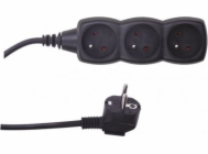 Prodlužovací kabel 1,5m / 3 zásuvky / černý / PVC / 1mm2
