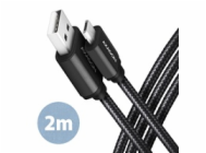 AXAGON BUMM-AM20AB, HQ kabel Micro USB <-> USB-A, 2m, USB 2.0, 2.4A, ALU, oplet, černý