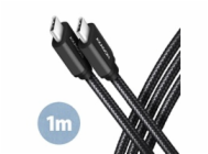 AXAGON BUCM3-CM10AB, SPEED kabel USB-C <-> USB-C, 1m, USB 3.2 Gen 1, PD 60W 3A, ALU, oplet, černý