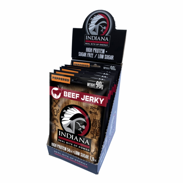 INDIANA Jerky hovězí Peppered ZIP 720g - display