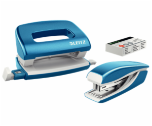 LEITZ Set mini sešívačky a děrovačky  WOW, metalická modrá