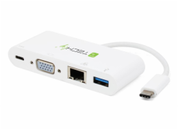 TECHLY 102093 USB-C 3.1 multiport adapter -> VGA/Gigabit RJ45/USB-A/USB-C PD white