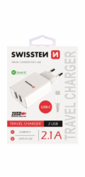 Swissten Síťový Adaptér Smart Ic 2X Usb 2,1A Power + Datový Kabel Usb / Type C 1,2 M Bílý