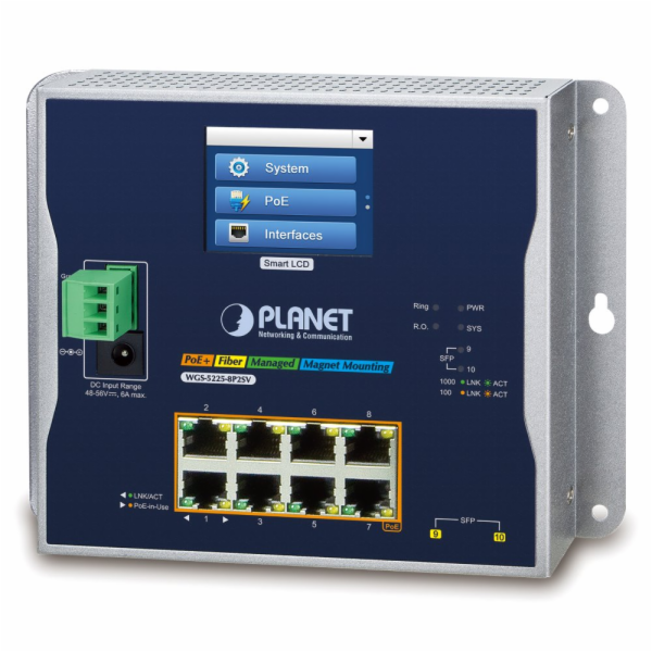 Planet WGS-5225-8P2SV plochý L3 switch, 8x1Gb, 2x2.5Gb SF...
