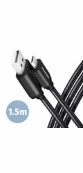 AXAGON BUMM-AM15AB, HQ kabel Micro USB <-> USB-A, 1.5m, USB 2.0, 2.4A, ALU, oplet, černý