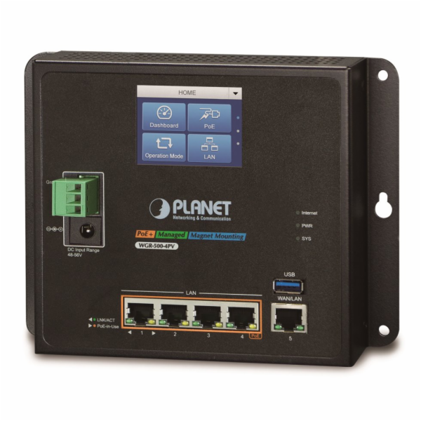 Planet WGR-500-4PV, průmyslový PoE router, 1xWAN+4xLAN 1G...