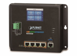 Planet WGR-500-4PV, průmyslový PoE router, 1xWAN+4xLAN 1Gbps, PoE 802.3at 120W, DIN, dual 48-56VDC, -10až60°C, touch LCD