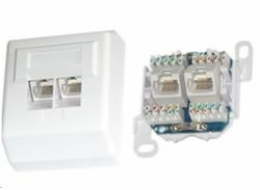 Zásuvka UTP Cat5E, 2xRJ45, na omítku, šikmý vývod, bílá