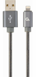 GEMBIRD CC-USB2S-AMLM-2M-BG Premium spiral metal 8-pin charging and data cable 2m metallic-grey