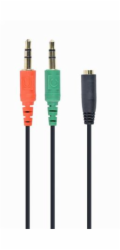 GEMBIRD Kabel rozdvojka jack 3,5mm (4 pólový) na 2x3,5mm F/M, 20cm, černá