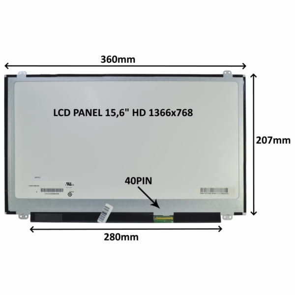 LCD PANEL 15,6" HD 1366x768 40PIN LESKLÝ / ÚCHYTY NAHOŘE ...
