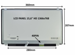 LCD PANEL 15,6" HD 1366x768 40PIN LESKLÝ / ÚCHYTY NAHOŘE A DOLE