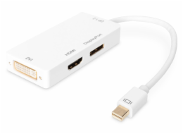 Ednet Rozdělovací kabel DisplayPort, miniDP samec na DP + HDMI + DVI samice, 0,2 m, Full HD, CE, zlato, bílý