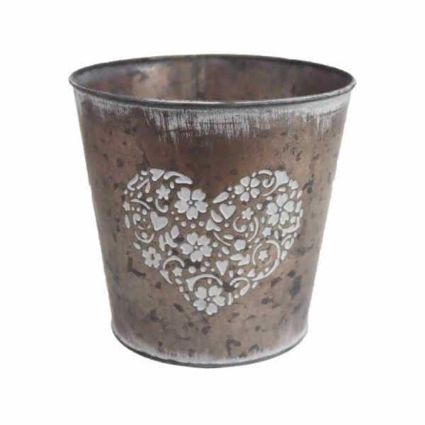 Květináč plechový SRDCE 15x16 cm měděno-bílý