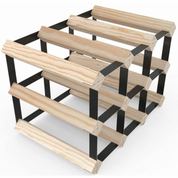 Stojan na víno 9 lahví 33x23x23 cm borovice / černá ocel