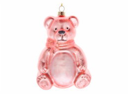 Ozdoba medvěd růžový 14x9x4 cm sklo