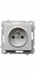 Ospel Single Socket Sonata Silver Mat Z/U 16A IP20 s PRZES (GP-1RZP/M/38)