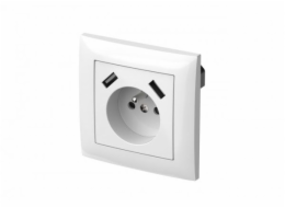 Elektro-Plast Sentia Single Socket Z/U 16A s USB 2x2.1A 5VDC s výňatky a bílým GPT 2p+rám s 2xusb (1488-00)