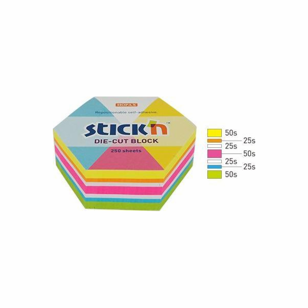 Stickn Notes šestiúhelník, 61x70mm, mix 5 barev neon+bílá...