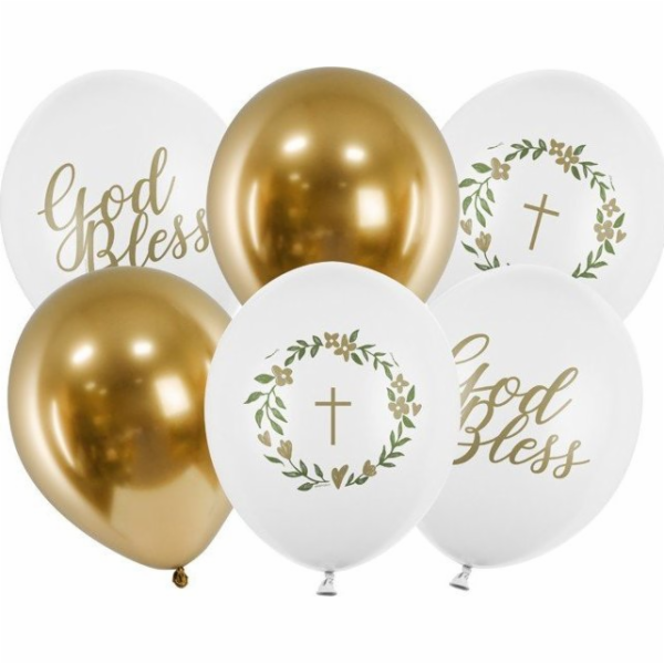 PartyDeco Latex Balloons White and Gold for Křest společe...