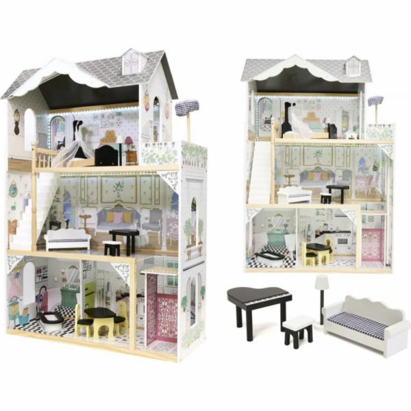 Kik Dollhouse Wooden MDF + nábytek 122 cm xxl LED