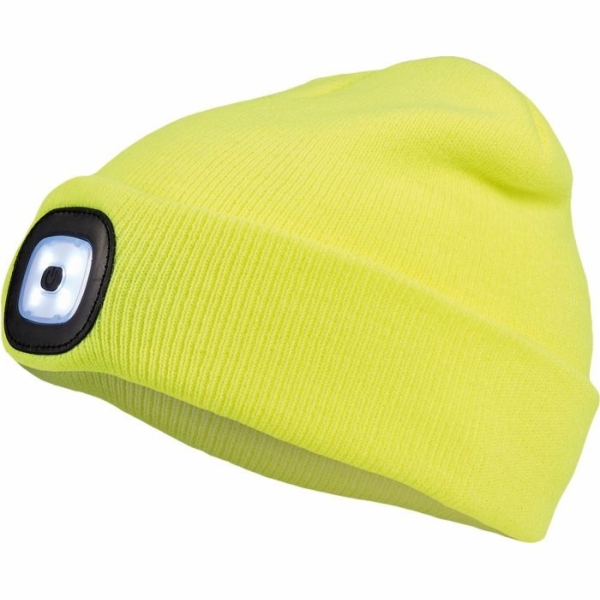 Čepice s čelovkou LED fluorescentí žlutá (USB nabíjení)