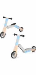 Spokey WOO-RIDE MULTI Dřevěné dětské odrážedlo a koloběžka v jednom, modré