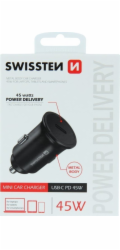 Swissten Cl Autonabíječka USB-C PD3.0 45W kovové tělo černý