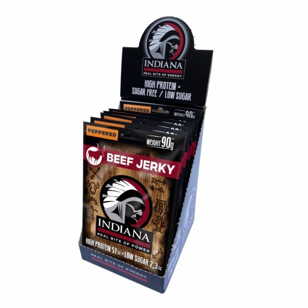INDIANA Jerky hovězí Peppered ZIP 720g - display