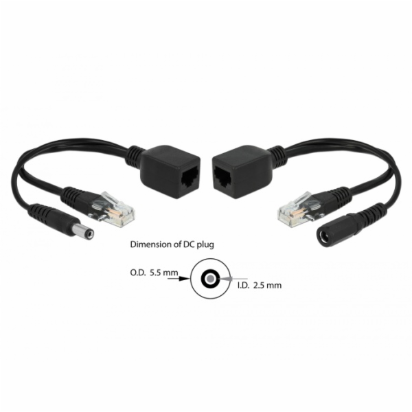 DeLOCK sada pasivního PoE adaptéru RJ-45 > DC 5,5 x 2,5 mm