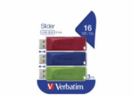 16GB 3PACK USB Flash 2.0 SLIDER Store&apos;n&apos;Go (červený+modrý+zelený) Verbatim P-blistr