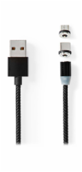 NEDIS USB 2.0 kabel/ USB-A Zástrčka - USB micro-B zástrčka/USB-C zástrčka/ magnet konektory/ černý/ blistr/ 2 m