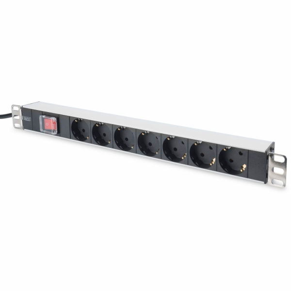 DIGITUS 19" PDU, 1U hliník, SCHUKO -> 7x CEE 7/4, vypínač