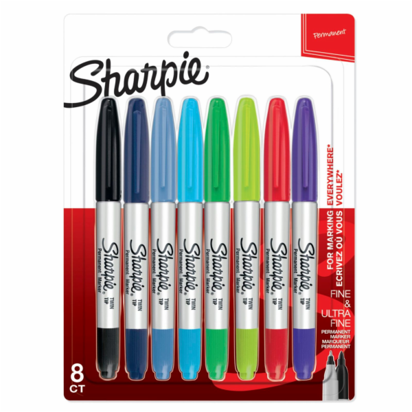 1x8 Sharpie Twin Tip Permanent- marker UF + F 8 colours