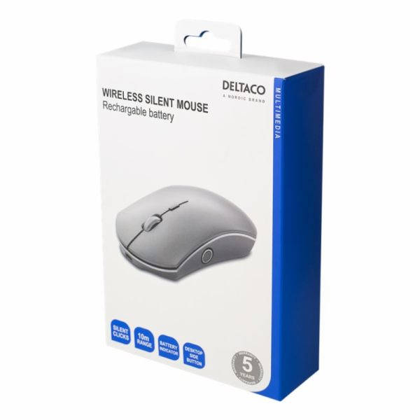 DELTACO MS-800, Bezdrátová myš, 600 mAh, 1600 DPI