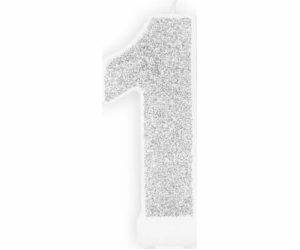 Narozeninová svíčka, číslo 1, stříbrné třpytky, 7 cm. uni...