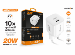 Chytrá mini síťová nabíječka ALIGATOR Power Delivery 20W, USB-C, bílá