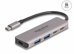 Delock Dvouportový rozbočovač sítě USB 5 Gbps se dvěma porty USB Type-C™, se dvěma porty Typu-A a s konektorem USB Type-C™