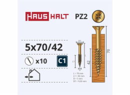 Vruty do dřeva Haushalt, 5 x 70/42, ZN, PZ2, 10 ks.