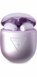 Guess True Wireless Triangle Logo BT5.0 4H Stereo Earphones Glossy Purple Guess True Wireless Classic bezdrátová sluchátka, vynikají skvělým zvukem, ergonomickým tvarem a dotykovým ovládáním